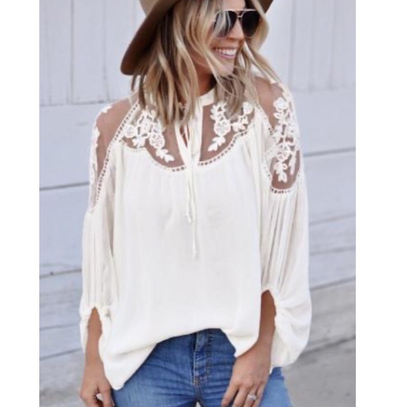 White Lace Peasant Blouse - Picture 2 of 3